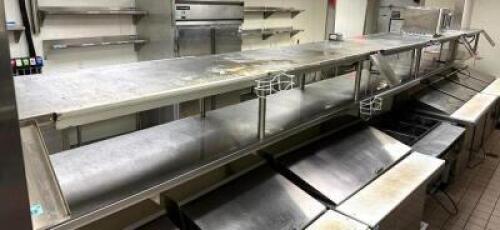 DESCRIPTION: STAINLESS PASS-THRU MOUNTED SHELF WITH (8) RADIANT HEATER WARMERS ATTACHED INFORMATION: SEE PHOTOS FOR WARMERS SIZE: 276" LOCATION: KITCH