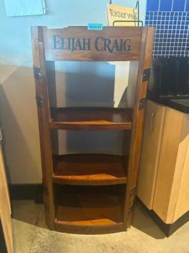 ELIJAH CRAIG DISPLAY SHELF WITH ASSORTED OFFICE ITEMS