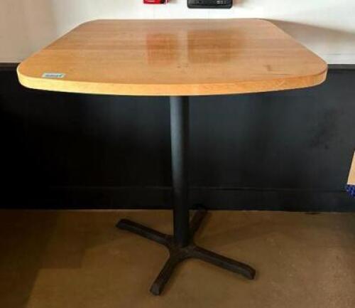 DESCRIPTION: 40" WOODEN OBLONG PUB TABLE SIZE: 40"X24"X42.5" LOCATION: RAISED SEATING QTY: 1