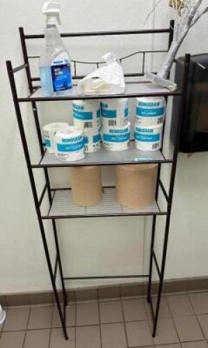 DESCRIPTION: OVER THE TOILET BATHROOM SHELVING UNIT INFORMATION: CONTENTS NOT INCLUDED LOCATION: EMPLOYEE BATHROOM QTY: 1