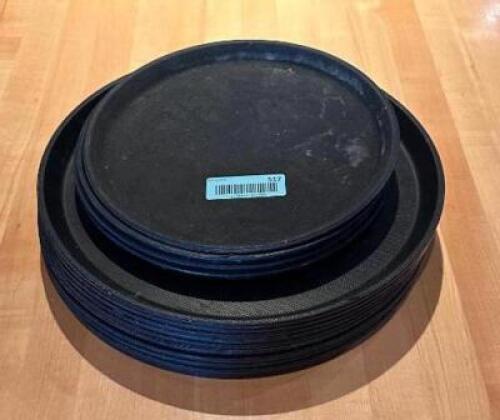 DESCRIPTION: (15) ASSORTED SIZED ROUND SERVING TRAYS SIZE: SEE PHOTOS LOCATION: MAIN DINING QTY: 15