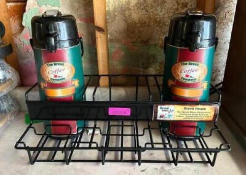 (2) COFFEE DISPENSERS & RACK AS SHOWN