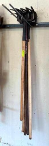 DESCRIPTION: (5) FORGED POTATO/ FEFUSE HOOK W/ WOODEN SHAFT LOCATION WAREHOUSE #2