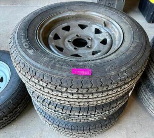 DESCRIPTION: (3) ST205/75R15 TRAILER TIRES W/ RIM LOCATION: BUILDING 4 THIS LOT IS: SOLD BY THE PIECE QTY: 3