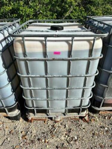 DESCRIPTION: 275 GALLON LIQUID SHIPPING TOTE W/ CAGE. W/ CONTENTS - BRINE ADDITIONAL INFORMATION WINNING BIDDER CANNOT DRAIN CONTENTS ON SITE. MIST RE