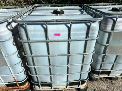 DESCRIPTION: 275 GALLON LIQUID SHIPPING TOTE W/ CAGE. W/ CONTENTS - BRINE ADDITIONAL INFORMATION WINNING BIDDER CANNOT DRAIN CONTENTS ON SITE. MIST RE
