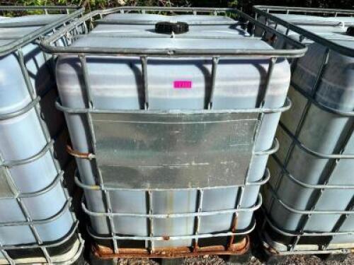 DESCRIPTION: 275 GALLON LIQUID SHIPPING TOTE W/ CAGE. W/ CONTENTS - BRINE ADDITIONAL INFORMATION WINNING BIDDER CANNOT DRAIN CONTENTS ON SITE. MIST RE