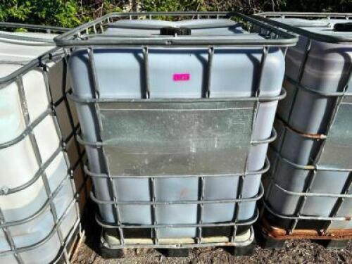 DESCRIPTION: 275 GALLON LIQUID SHIPPING TOTE W/ CAGE. W/ CONTENTS - BRINE ADDITIONAL INFORMATION WINNING BIDDER CANNOT DRAIN CONTENTS ON SITE. MIST RE