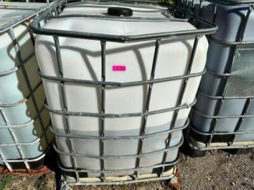 DESCRIPTION: 275 GALLON LIQUID SHIPPING TOTE W/ CAGE. W/ CONTENTS - BRINE ADDITIONAL INFORMATION WINNING BIDDER CANNOT DRAIN CONTENTS ON SITE. MIST RE