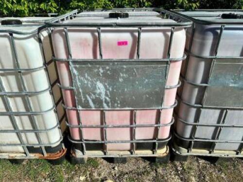 DESCRIPTION: 275 GALLON LIQUID SHIPPING TOTE W/ CAGE. W/ CONTENTS - BRINE ADDITIONAL INFORMATION WINNING BIDDER CANNOT DRAIN CONTENTS ON SITE. MIST RE