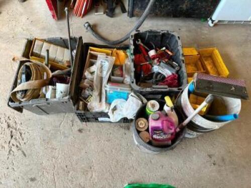 DESCRIPTION: (5) TOTES OF ASSORTED HARDWARE AND CLEANERS. LOCATION: BUILDING 4 THIS LOT IS: ONE MONEY QTY: 1