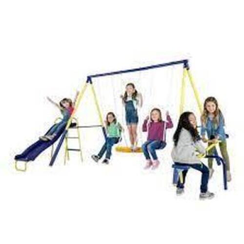 DESCRIPTION: (1) PALMVIEW METAL SWING SET BRAND/MODEL: SPORTSPOWER #MSC-4548 RETAIL$: $320.00 EA SIZE: 177.2 X 90.5 X 72.1" QTY: 1
