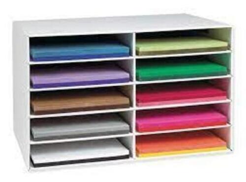 DESCRIPTION: (1) CONSTRUCTION PAPER STORAGE CENTER BRAND/MODEL: CLASSROOM KEEPERS RETAIL$: $30.19 EA SIZE: 13" X 18-5/8" X 3" SLOTS QTY: 1