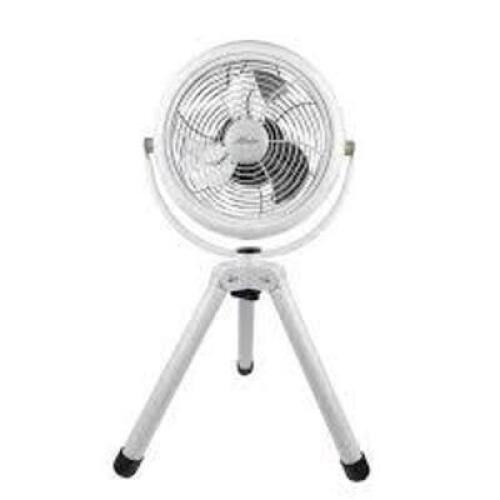 DESCRIPTION: (1) ALL METAL RETRO TRIPOD FAN BRAND/MODEL: HUNTER #90626-WH INFORMATION: WHITE HOUSING WITH BRUSHED NICKEL BLADES RETAIL$: $81.86 EA SIZ