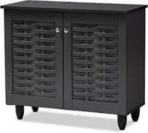 DESCRIPTION: (1) SHOE CABINET WITH DOORS BRAND/MODEL: BAXTON STUDIO #SC864572B INFORMATION: DARK GREY RETAIL$: $179.99 EA QTY: 1