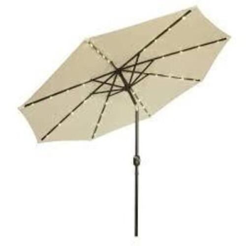 DESCRIPTION: (1) OUTDOOR PATIO UMBRELLA WITH LED LIGHTS BRAND/MODEL: TRADEMARK INNOVATIONS #PATUMB-LED-BGE INFORMATION: BEIGE RETAIL$: $109.00 EA SIZE