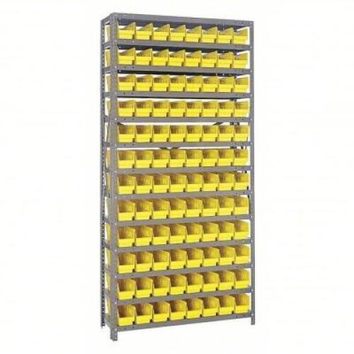 DESCRIPTION: (36) BIN SHELVING UNIT BINS, BINS ONLY, NO UNIT. BRAND/MODEL: QUANTUM STORAGE #8VMV3 INFORMATION: YELLOW BINS RETAIL$: $3.37 PER BIN SIZE