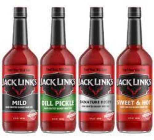 DESCRIPTION: (4) BOTTLES OF BLOODY MARY MIX BRAND/MODEL: JACK LINKS INFORMATION: MILD, DILL PICKLE, SWEET & HOT, SIGNATURE RECIPE RETAIL$: $28.00 TOTA