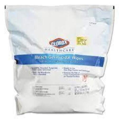 DESCRIPTION: (2) BAGS GERMICIDAL DISINFECTING WIPES BRAND/MODEL: CLOROX/4XKR8 INFORMATION: 110 WIPES PER BAG RETAIL$: $150.86/2 PACK SIZE: 12" X 12" S