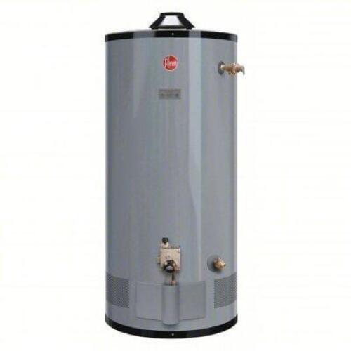 DESCRIPTION: (1) COMMERCIAL GAS WATER HEATER, NATURAL GAS BRAND/MODEL: RHEEM-RUUD #49AJ66 INFORMATION: GRAY, SLIGHT DAMAGE, MUST COME INSPECT RETAIL$: