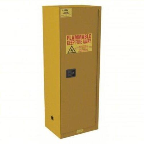 DESCRIPTION: (1) FLAMMABLES SAFETY CABINET BRAND/MODEL: CONDOR #491M64 INFORMATION: YELLOW RETAIL$: $1147.13 EA SIZE: STD SLIMLINE, 22 GAL, 23 1/2 IN