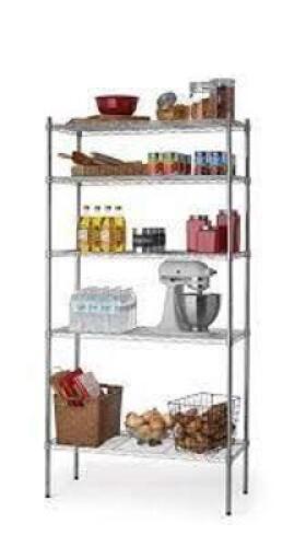 DESCRIPTION: (1) METAL STORAGE RACK BRAND/MODEL: HYPER TOUGH INFORMATION: CHROME RETAIL$: $60.00 EA SIZE: 16X36X72 QTY: 1