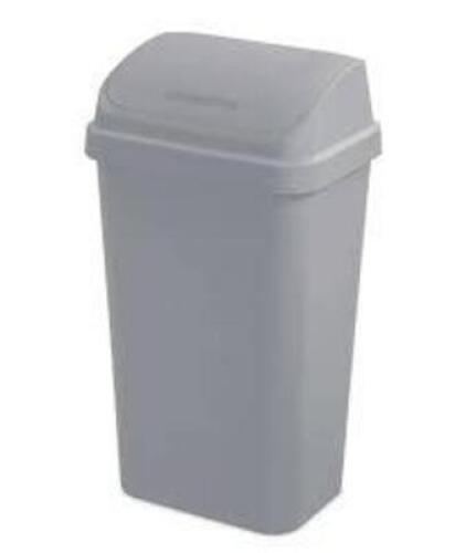 DESCRIPTION: (1) PLASTICK SWINGTOP TRASH CAN BRAND/MODEL: STERILITE INFORMATION: GRAY RETAIL$: $20.00 EA SIZE: 13 GALLON QTY: 1