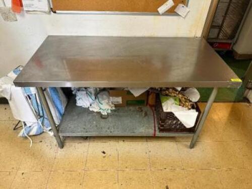 DESCRIPTION: 60" X 30" STAINLESS TABLE W/ GALV UNDER SHELF ADDITIONAL INFORMATION CONTENTS ARE NOT INCLUDED. SIZE 60" X 30" LOCATION: KITCHEN QTY: 1