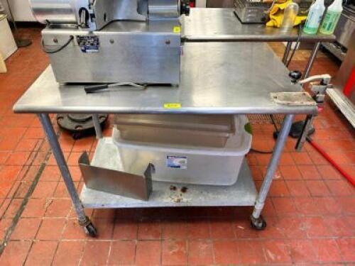 DESCRIPTION: 48" X 30" STAINLESS TABLE ON CASTERS ADDITIONAL INFORMATION CONTENTS ARE NOT INCLUDED. SIZE 48" X 30" LOCATION: RESTAURANT QTY: 1