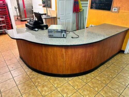 DESCRIPTION: 120" X 80" L SHAPED COMPOSITE FRONT COUNTERS ADDITIONAL INFORMATION CONTENTS ARE NOT INCLUDED. SIZE 120" X 80" LOCATION: RESTAURANT QTY: