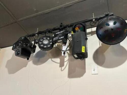 DESCRIPTION: (5) ASSORTED CLUB LIGHTS, LASERS, LED SPOTS. ADDITIONAL INFORMATION W/ BAR LOCATION: MAIN HALL THIS LOT IS: ONE MONEY QTY: 1