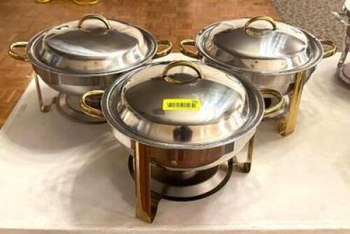 DESCRIPTION: (3) 12" ROUND STAINLESS CHAFING DISHES LOCATION: MAIN HALL QTY: 3