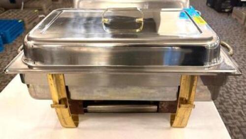 DESCRIPTION: STAINLESS CHAFING DISH WITH GOLD TRIM LOCATION: MAIN HALL QTY: 1