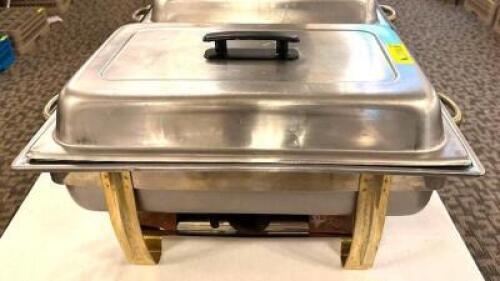 DESCRIPTION: STAINLESS CHAFING DISH WITH GOLD TRIM LOCATION: MAIN HALL QTY: 1