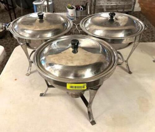 DESCRIPTION: (3) 12" ROUND STAINLESS CHAFING DISHES LOCATION: MAIN HALL QTY: 3