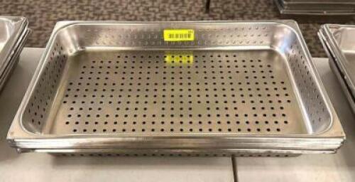 DESCRIPTION: (4) FULL SIZE PERFORATED STAINLESS INSERTS SIZE: 4" DEEP LOCATION: MAIN HALL QTY: 4