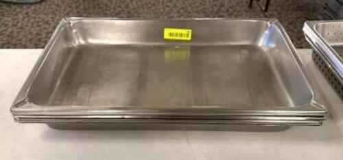 DESCRIPTION: (3) FULL SIZE STAINLESS INSERTS SIZE: 2.5" DEEP LOCATION: MAIN HALL QTY: 3