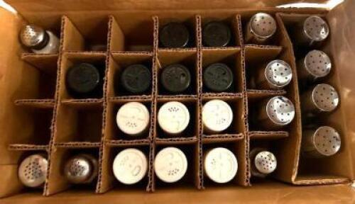 DESCRIPTION: BOX OF ASSORTED SALT AND PEPPER SHAKERS LOCATION: MAIN HALL QTY: 1