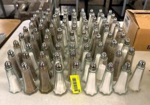DESCRIPTION: (81) GLASS SALT AND PEPPER SHAKERS LOCATION: MAIN HALL QTY: 81