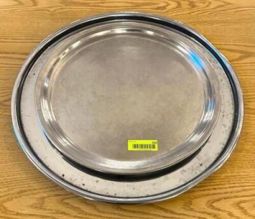 DESCRIPTION: (2) STAINLESS TRAYS SIZE: SEE PHOTOS LOCATION: MAIN HALL QTY: 2