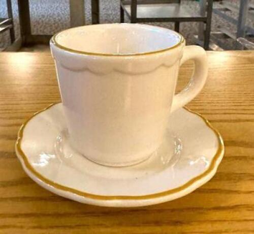 DESCRIPTION: (100) CHINA COFFEE CUP AND SAUCERS LOCATION: MAIN HALL QTY: 100