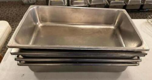 DESCRIPTION: (4) FULL SIZE STAINLESS INSERTS SIZE 4" DEEP LOCATION: MAIN HALL THIS LOT IS: SOLD BY THE PIECE QTY: 4