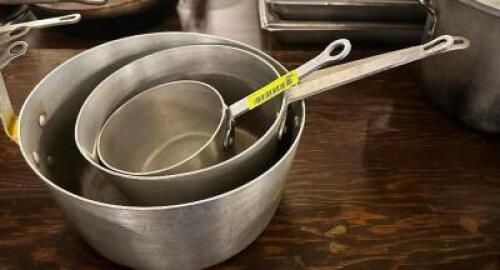 DESCRIPTION: (3) ASSORTED SAUCE POT LOCATION: MAIN HALL THIS LOT IS: SOLD BY THE PIECE QTY: 3