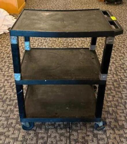DESCRIPTION: 3-TIER PLASTIC CART SIZE: 24"X18"X34" LOCATION: MAIN HALL QTY: 1