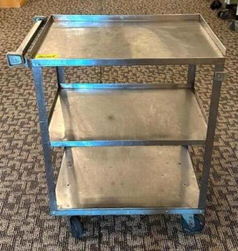 DESCRIPTION: 3-TIER STAINLESS CART SIZE: 24"X16"X32" LOCATION: MAIN HALL QTY: 1