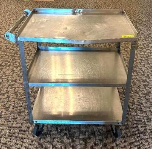 DESCRIPTION: 3-TIER STAINLESS CART SIZE: 27"X18"X32" LOCATION: MAIN HALL QTY: 1