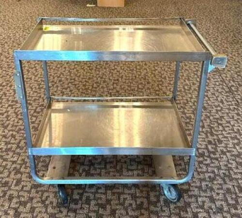 DESCRIPTION: 2-TIER STAINLESS CART SIZE: 33"X21"X27" LOCATION: MAIN HALL QTY: 1
