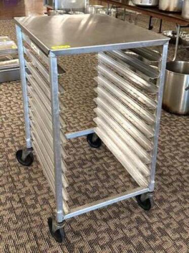 DESCRIPTION: FULL SIZE MOBILE PAN RACK WITH STAINLESS WORK TOP LOCATION: MAIN HALL QTY: 1