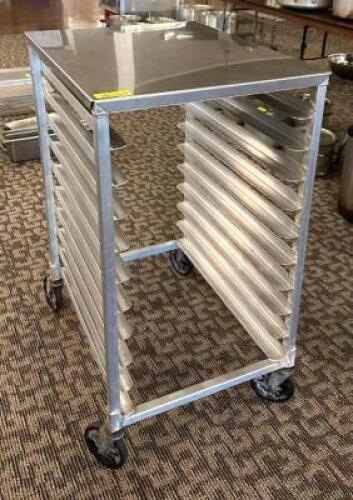 DESCRIPTION: FULL SIZE MOBILE PAN RACK WITH STAINLESS WORK TOP LOCATION: MAIN HALL QTY: 1