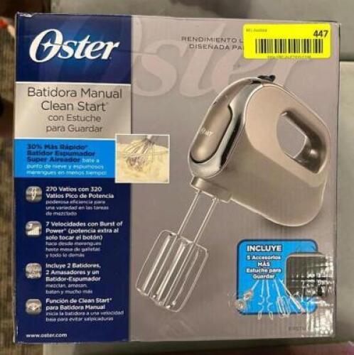 DESCRIPTION: OSTER CLEAN START HAND MIXER LOCATION: MAIN HALL QTY: 1